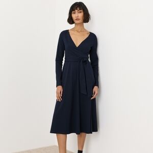 NWT Pact Organic Cotton Navy Long Sleeve Wrap Dress